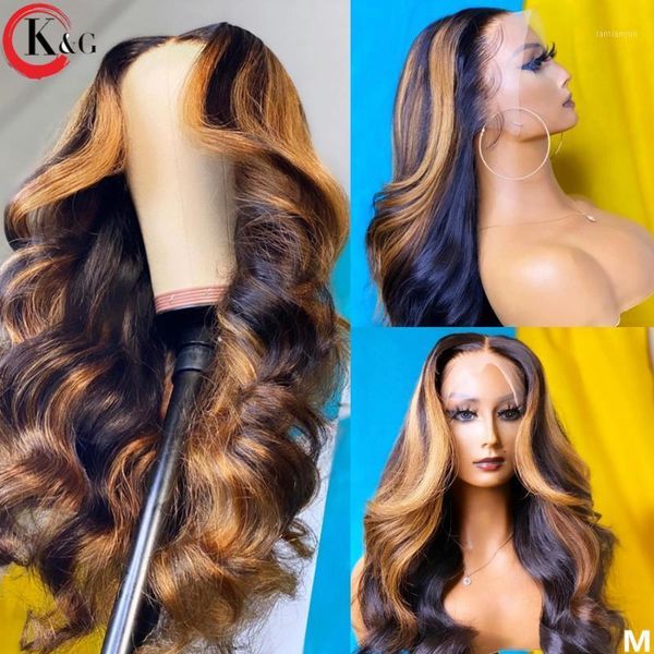 

highlight t-part middle part lace front human hair wigs wave 150% density with baby ratio non-remy1, Black;brown