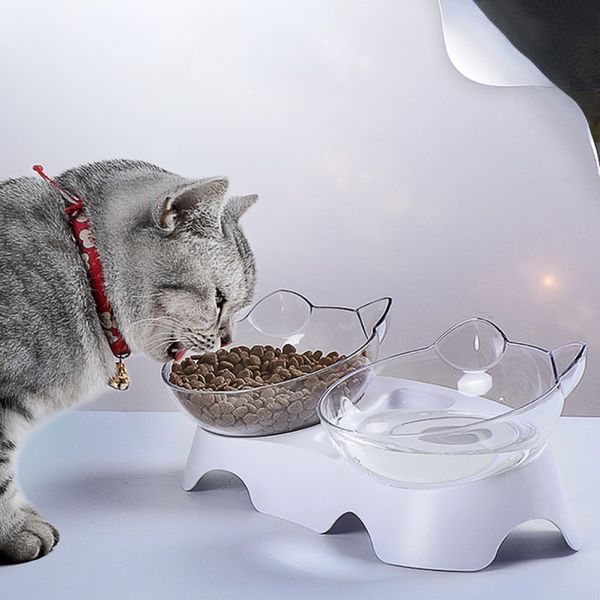 

cat bowl double bowl oblique transparent double bowl neck protection oblique cat food holder non-ceramic(the logistics price pls contact us)