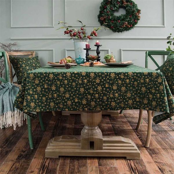 Japão estilo linho de algodão festa de Natal tablecloth corredor retângulo verde bronzing ouro capa de jantar e placemat 211103