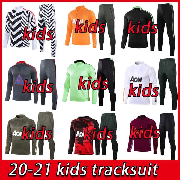 

20 21 man utd kids soccer long sleeve tracksuit training suit survetement 2021 rashford pogba b.fernandes child united football jacket, Black