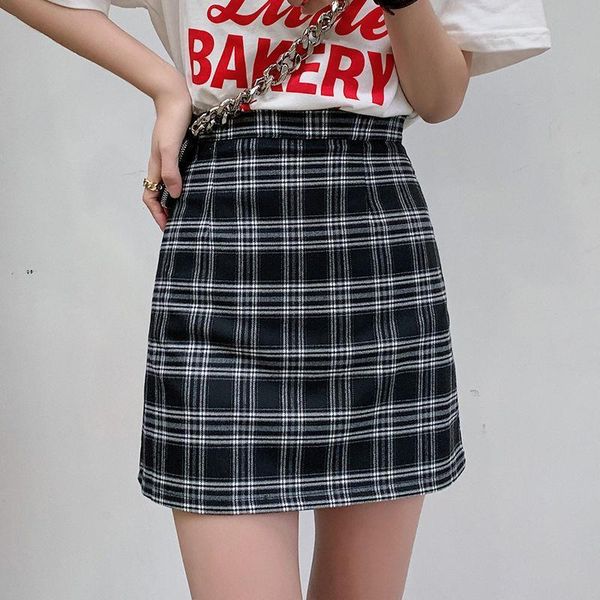 

vintage black plaid mini pencil womens skirt short school high waist fashion office lady skirts mujer plus size