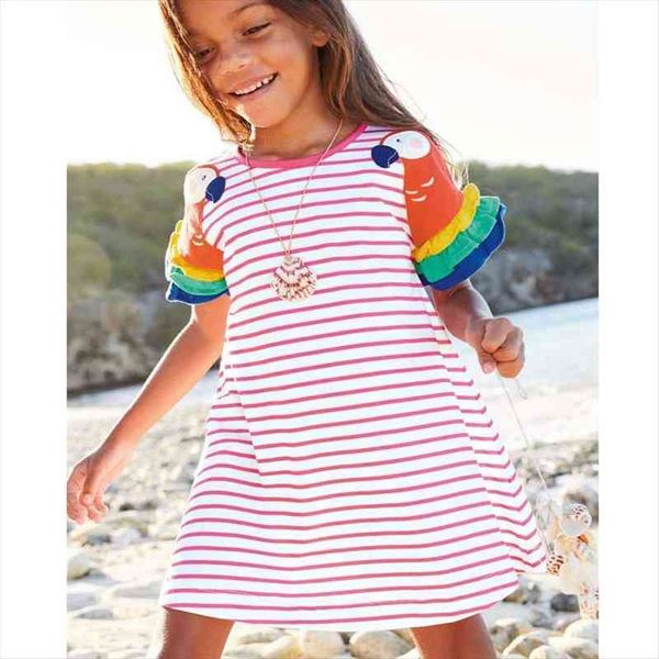 

2-8 years girls summer girl dress 100% cotton children princess stripe printing clothes, Red;yellow