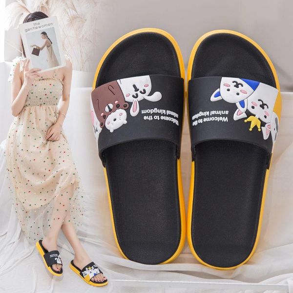 

slippers 2021 women's summer home flat sandals kawaii casual shoes beach slides cute anime indoor non-slip bathroom, Black