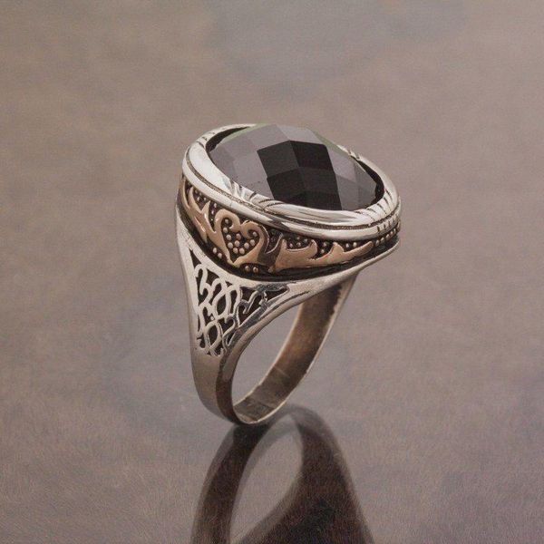 

cluster rings 925 sterling black onyx stone silver ring fashion turkish premium quality handmade jawelery, Golden;silver