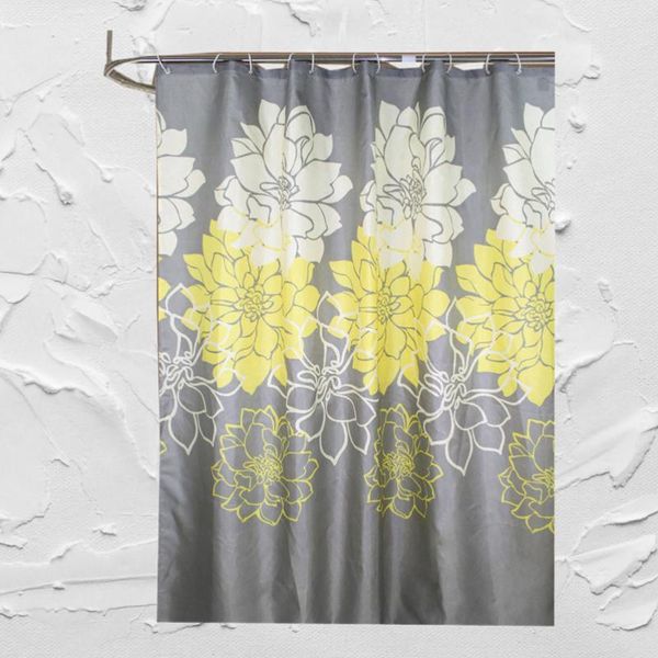 

peony flower shower curtain household bath thicken waterproof (yellow) & drapes