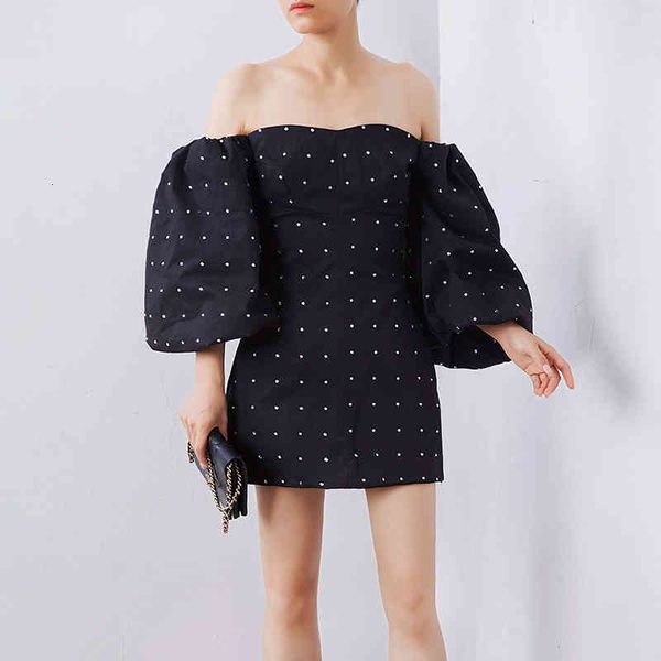 

black diamonds patchwork women off shoulder slash neck half sleeve high waist slim mini party es female, Black;gray