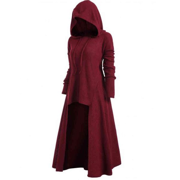 

casual rib knit long hooded robe dress women autumn solid plus size elastic front short back long lady dress cloak loose outwear 210507, Black;gray