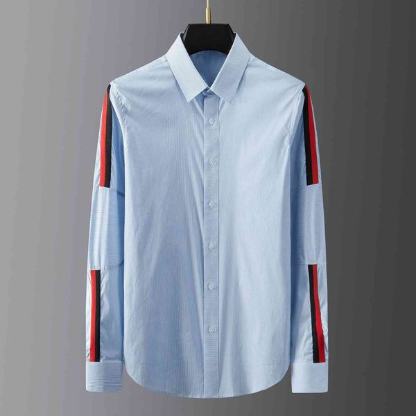

business shirt deluxe and end luxury blue and white stripe printed ribbon splicing men's long sleeve, White;black