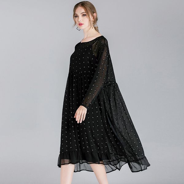 

big yards dresses fat mm large women's 2021 spring loose cover belly elegant chiffon two piece suit 7137