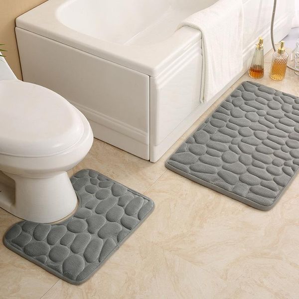 

bath mats cobblestone mat 2 pieces/set bathroom non-slip u-shaped toilet elastic memory foam absorbent rug sbr