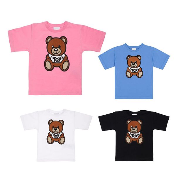 

kids t shirts letter bear tees girl cute casual boy baby clothes comfortable breathable tshirt multicolor child summer 4 colors style, Blue