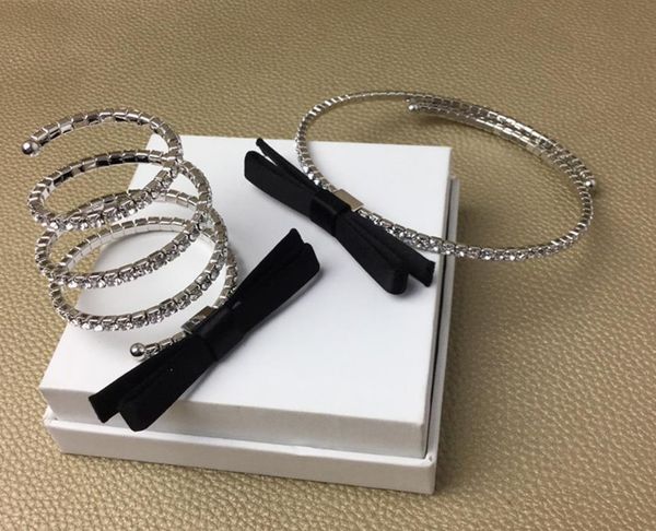 

earrings & necklace 925 sterling silver gorgeous black ribbon bowknot bracelet jewelry set fashion cz crystal bow pendant bangle