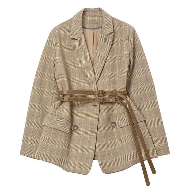 

women's suits & blazers plaid suit jacket female autumn french niche western style retro slim with belt y098, White;black