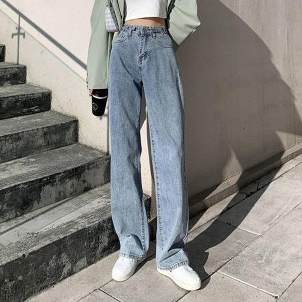 

women's jeans woman high waist clothes wide leg denim clothing blue streetwear vintage quality 2021 fashion harajuku straight pant evj6