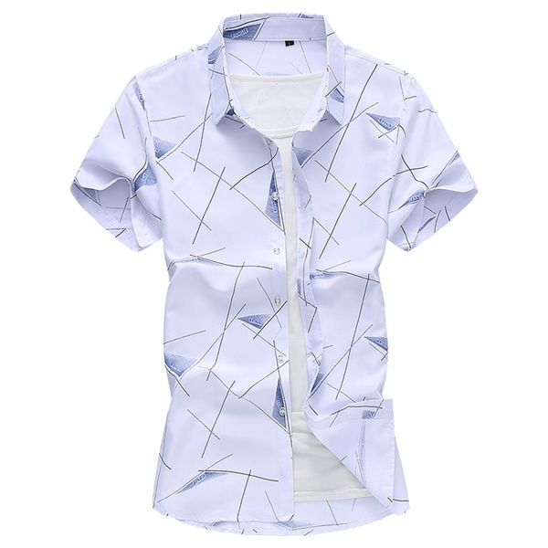 Летний геометрический рисунок с коротким рукавом рубашка мужская печать пляжная блузка одежда плюс азиатский размер 5XL 6XL 7XL 210809
