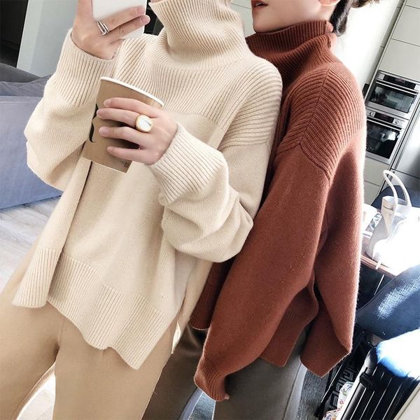 

women's sweaters casual turtleneck loose sweater women knitted long sleeve solid pullover autumn winter 2021 fashion female, White;black