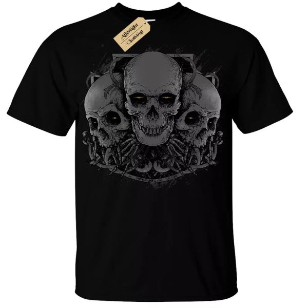 

demon skulls gothic men t shirt rock biker who skeleton gift, White;black
