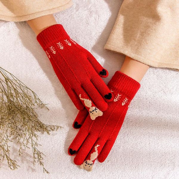 

five fingers gloves winter women men warm knit mittens autumn imitation wool full finger guantes girls crochet thick touch screen pink glove, Blue;gray