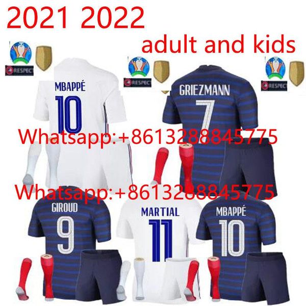 

men's t-shirts benzema jersey france kids 2021 child boys and men clothing kit mbappe griezmann, White;black