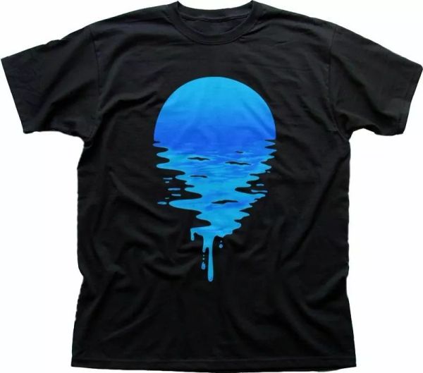 

MOON rise set Sun SUNSET space sea long & short sleeve black t-shirt 9327, White;black