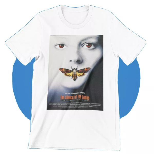 

silence of the lambs t-shirt retro movie poster halloween horror gift tee, White;black