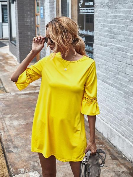 

casual dresses product candy color lace stitching dress women's v-neck elastic waist a-line skirt temperament commuting vestido, Black;gray