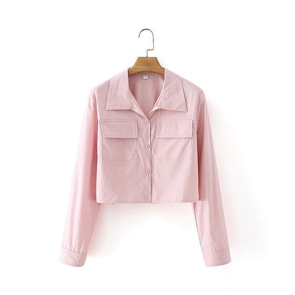 

women's blouses & shirts puwd casual woman pink loose soft basic short shirt 2021 spring fashion ladies button female sweet pocket, White