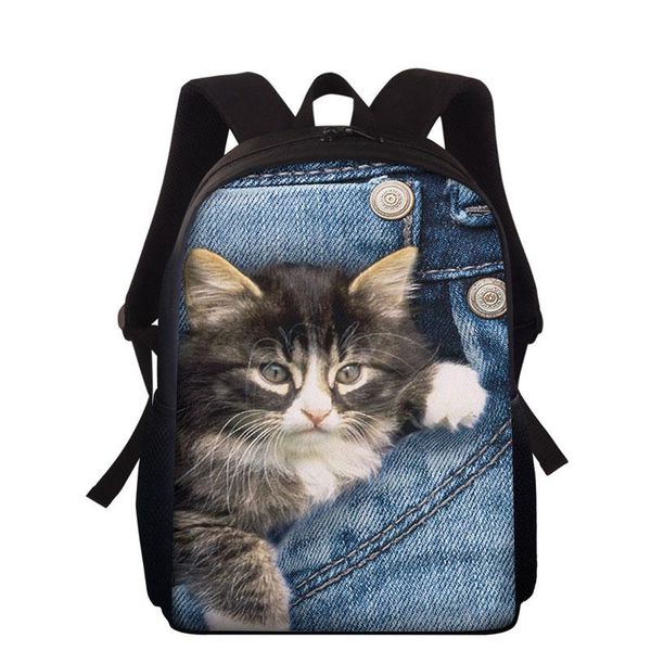 

school bags 2021 girls children backpack primary bookbag cute denim cat 3d print schoolbags mochila infantil sac a dos enfant