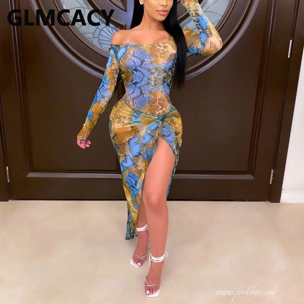 

women long sleeve of shoulder dress chic bodycon slit party dresses 210702, Black;gray