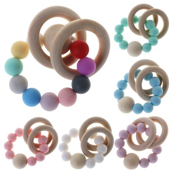 

pacifiers# baby nursing bracelets silicone teether teething wood rattles toys gift