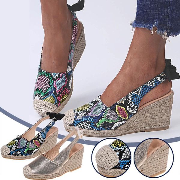 

sandals women wedges slip on closed toe platform espadrille female serpentine straw bottom summer 2021 shoes ladies, Black