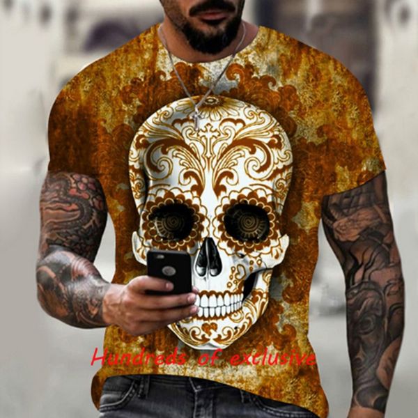 

men's t-shirts 2021 sell summer selling fashion and handsome men 3d skull print shirt short sleeve o-neck pullover casual t-shirt men&#, White;black
