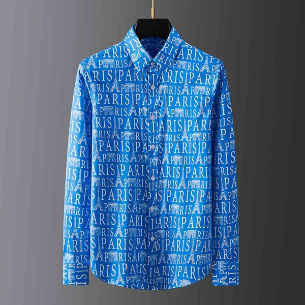 

business shirt deluxe and full body paris tower letter digital cotton direct jet printing men's youth leisure long sleeve, White;black