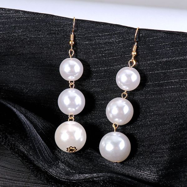 

dangle & chandelier pearl long earrings simple geometric retro metal exquisite french roun bead drop earring s925 jewelry wholesale, Silver