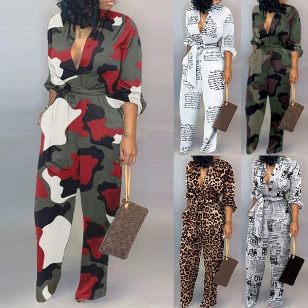 

fashion print women jumpsuit with belt sleeveless button ladies summer casual loose female jumpsuits elegant autumn pants women's & rom, Black;white