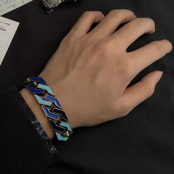 

link, chain hip hop cuban link miami bracelets for men women blue punk rapper crystal fashion bling rhinestone bangles jewelry 10inch 20cm, Black