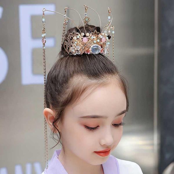 

headpieces fairy hanfu headdress children's hair crown gu subu shaking hairpin head wedding phoenix, Silver