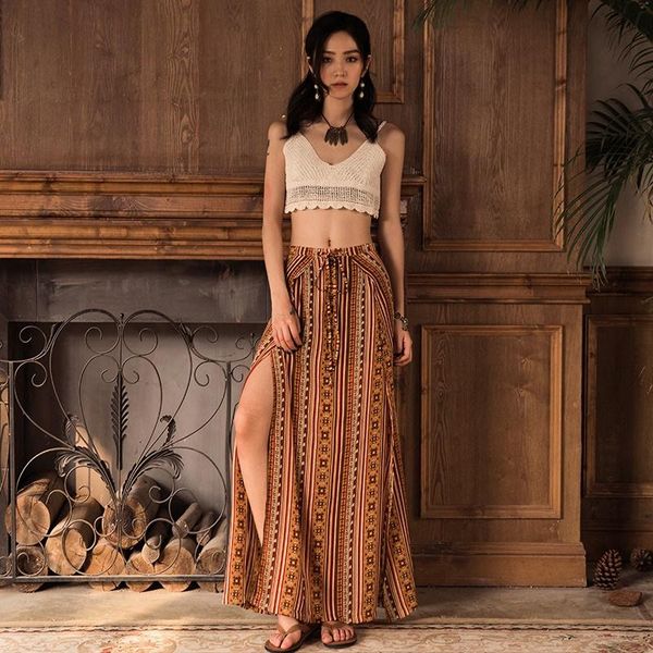 

skirts summer womens 2021 boho chic skirt chiffon high waist straight split long maxi 20032, Black