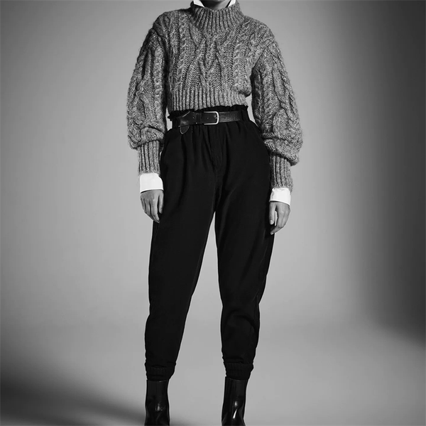 

women's sweaters zxqj women 2021 fashion asymmetric cropped cable-knit sweater vintage high neck lantern sleeve female pullovers chic, White;black