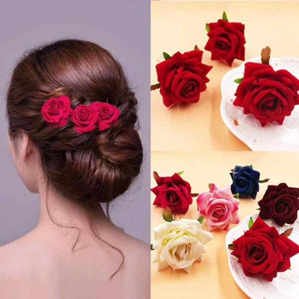 

hair clips & barrettes bridal headdress clip flannel rose big flower accessories fabric, Golden;silver