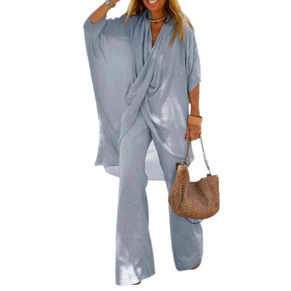 

women's two piece pants 1 set casual two-piece suit bat sleeve temperament women raglan sleeves blouse, White