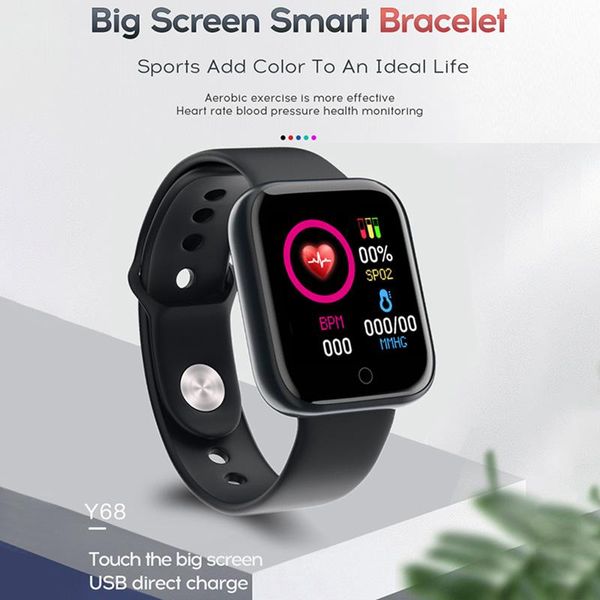 2023 Y68 Smart Watch Band Fitness Bracelet Wrists Tracker Atividade Freqüência cardíaca Monitore a pressão arterial Bluetooth Smartband para smartphones