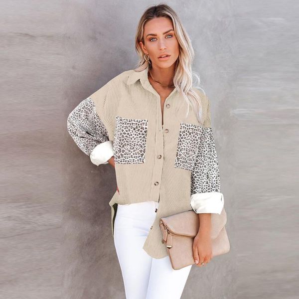 

women's jackets 2021 fall/winter leopard print shirt lapel pit strip casual jacket pocket stitching loose cardigan coat streetwear, Black;brown