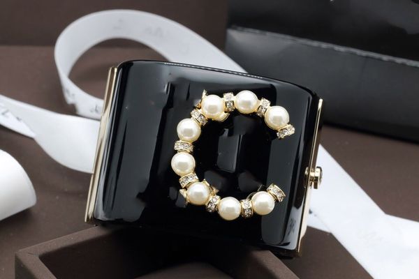 

c letter fashion luxurious pearls cuff bangle bracelets for women girls pearl bangles, Black