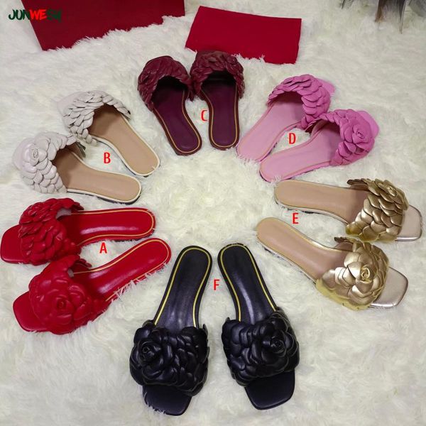 

spring and summer women's 1:1 leather flat slippers, Black