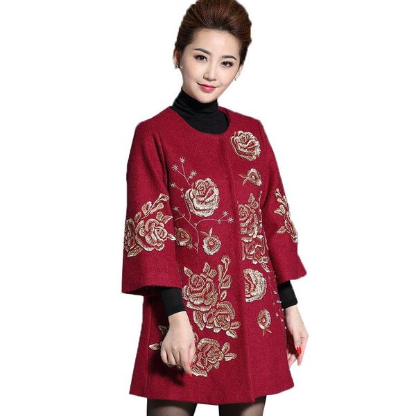 

women's wool & blends middle-aged elderly mothers woolen coat autumn winter jacket fashion cashmere overcoat women plus size 7xl outerw, Black
