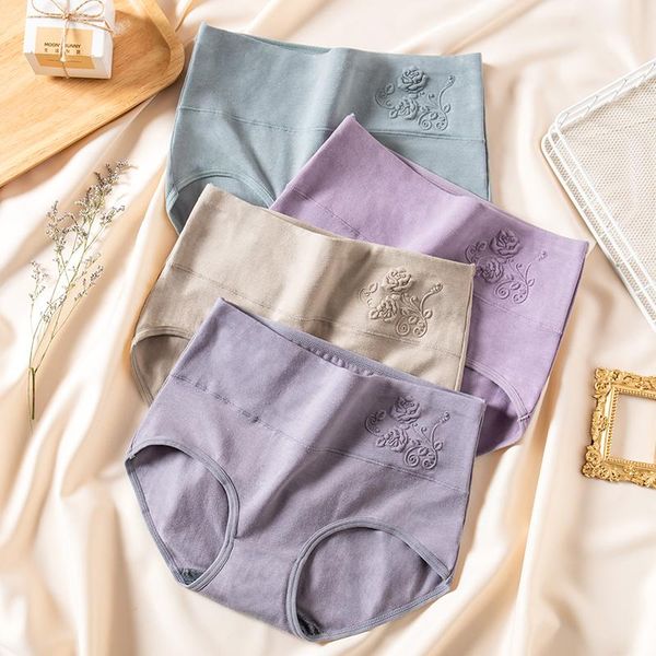 

women's panties high waist 4pcs women cotton body shaper underwear cute print seamless briefs comfort female lingerie plus size 5xl, Black;pink