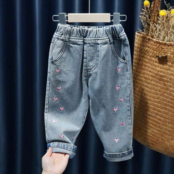 

baby girls jeans kids autumn spring clothes toddler casual elastic waist pants children trousers denim, Blue
