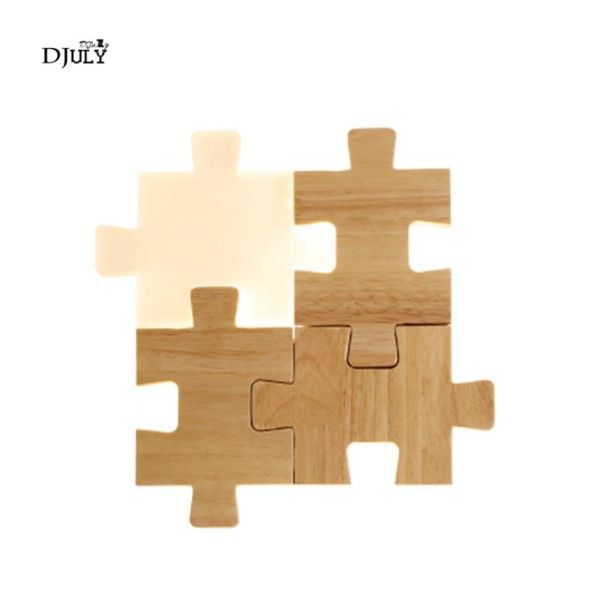

wall lamp nordic minimalism puzzle shape wooden creative children bedroom living room decoration acrylic sconces light