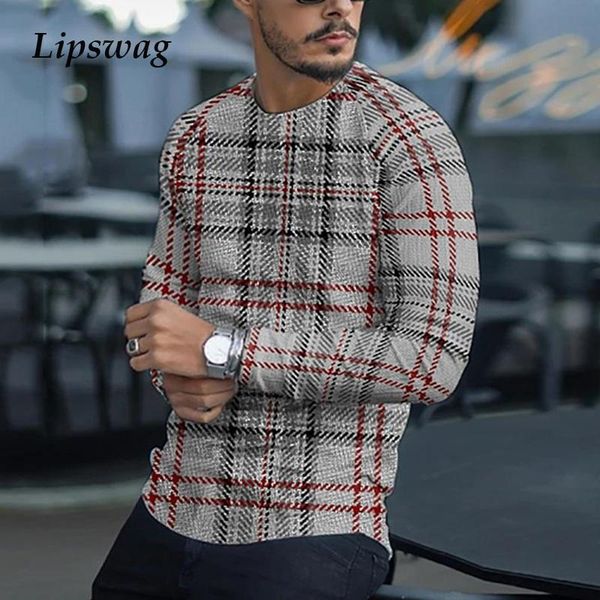 

men's t-shirts 2021 spring striped tee streetwear casual long sleeve plaid printing t shirts men autumn fashion o neck pullover, White;black